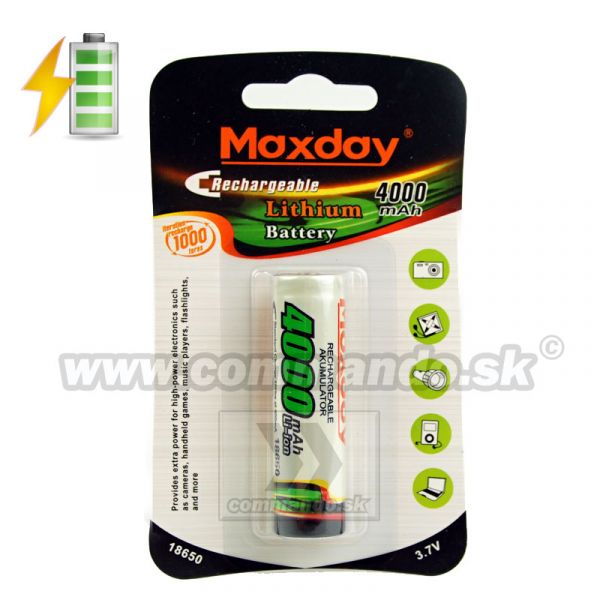 Nabíjateľná Batéria Maxday Lithium 18650 4000 mAh 3,7V