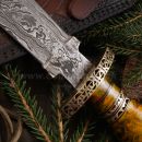 Damaškový veľký nôž s koženým puzdrom 32562 Damascus