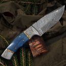 Damaškový nôž Blue Bone s koženým puzdrom 32567 Damascus