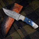 Damaškový nôž Blue Bone s koženým puzdrom 32567 Damascus