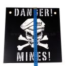 Tabuľa Danger Mines! Pozor miny! Black White 101 INC