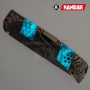 Damaškový nôž Damascus knife Blue Mesh HoneyComb Kandar N614