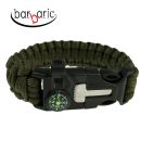 Barbaric Survival Green Paracord náramok s kresadlom a kompasom