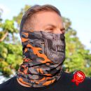 Orange & Grey Military Camo Skull Shield Multifunkčná šatka Bufka SA Company