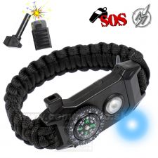 Survival Black Paracord LED náramok kresadlo + kompas Barbaric®