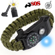 Survival Green Paracord LED náramok kresadlo + kompas Barbaric®