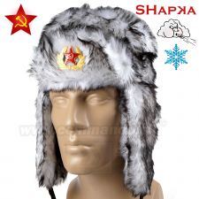 Ruská čiapka ušianka SHAPKA hnedá kožušinová baranica, biela