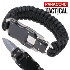 Survival Paracord multi náramok s nožom čierny