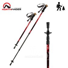 3-dielne turistické palice NORTHFINDER univerzálne ALL TERRAIN red