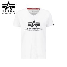 Alpha Industries Tričko Basic V-Neck white