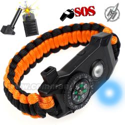 Survival Orange Paracord LED náramok kresadlo + kompas Barbaric®