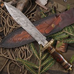 Damaškový veľký nôž s koženým puzdrom 36562 Damascus