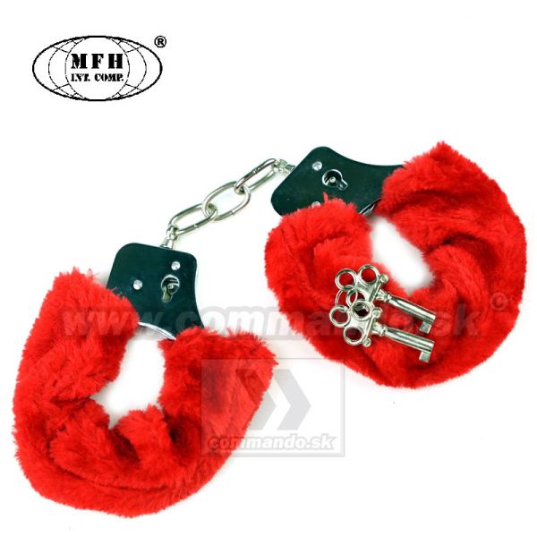 Plyšové putá MFH červené Handcuffs Red