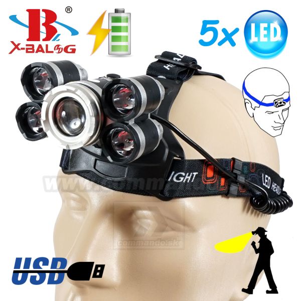 Čelovka X-Bal 4XPE T6 2x18650 USB Headlamp 20081