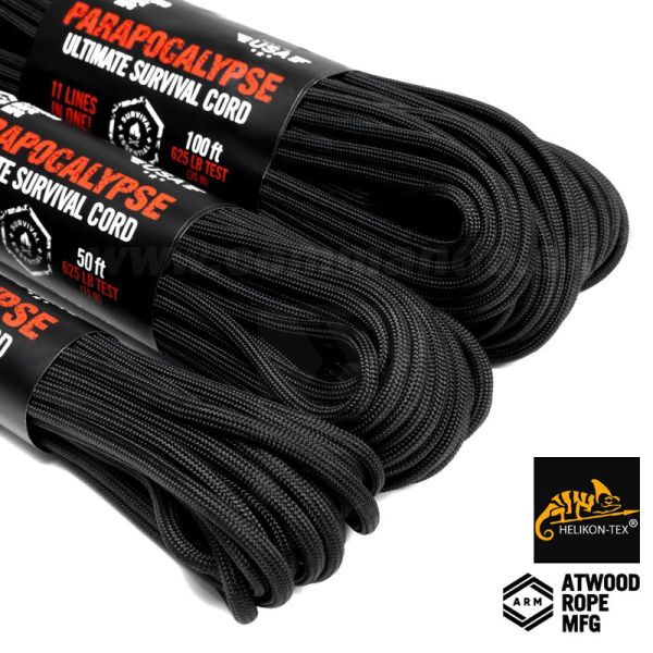 PARAPOCALYPSE Super silný Paracord 625 Lbs Black čierny