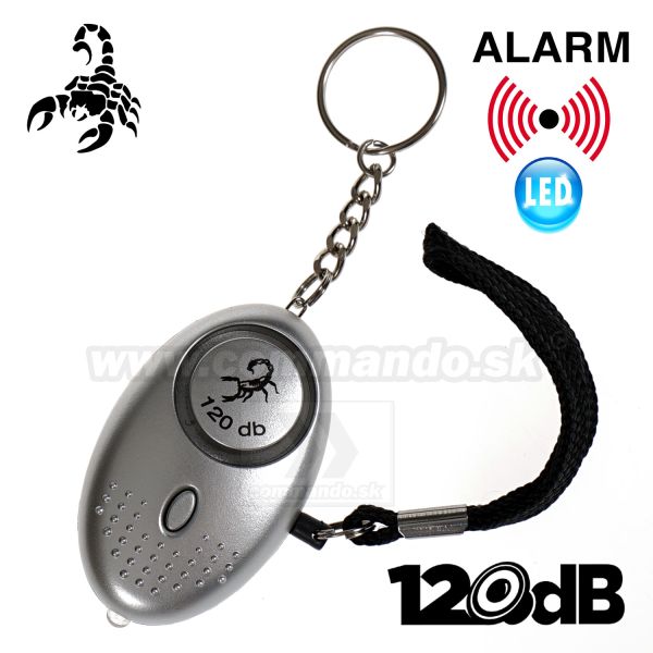 Scorpion Personal Mini Alarm Osobný alarm 120 dB 2v1 Silver