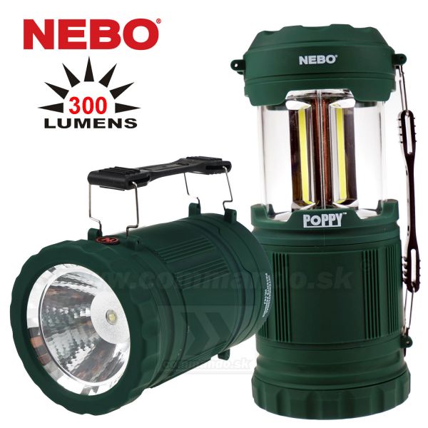 Ručná LED kemping baterka NEBO POPPY 300Lumen zelená