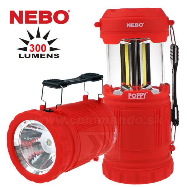 Ručná LED kemping baterka NEBO POPPY 300Lumen červená