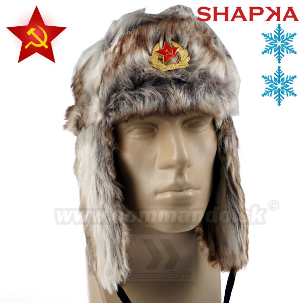 Ruská čiapka ušianka SHAPKA CCCP kožušinová baranica, hnedá