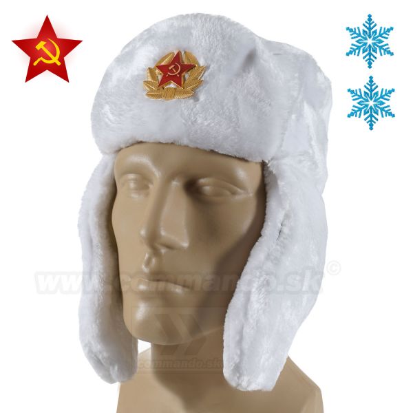 Ruská čiapka biela ušianka CCCP baranica