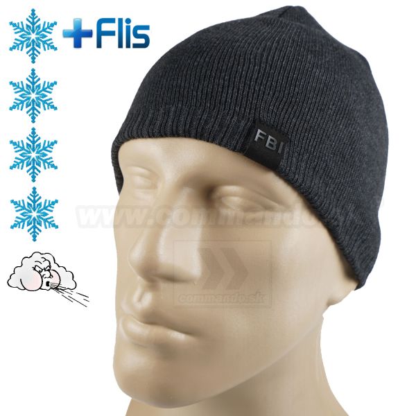 Čiapka FBI sivá zimná pletená s flisovou podšívkou