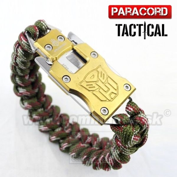 Survival Paracord Emergency multi náramok s nožom woodland