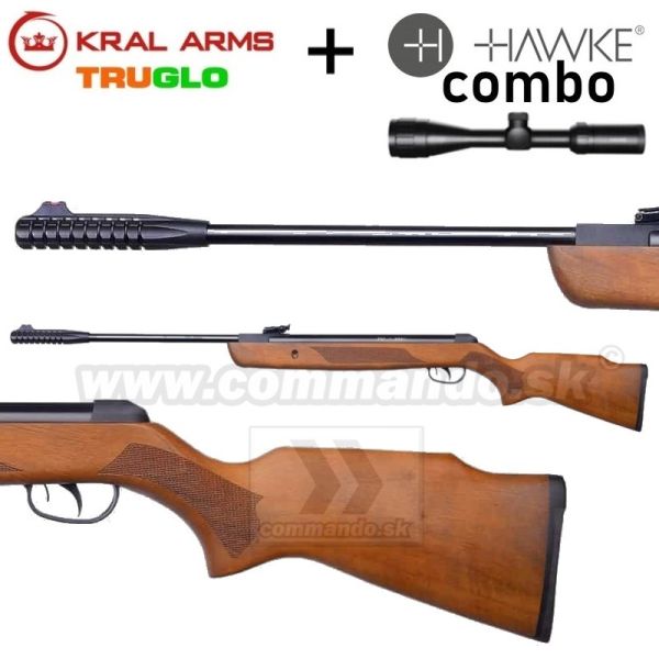 Vzduchovka KRAL ARMS N-01 Drevená pažba 4,5mm 15J COMBO Hawke Vantage 3-9x40 AO