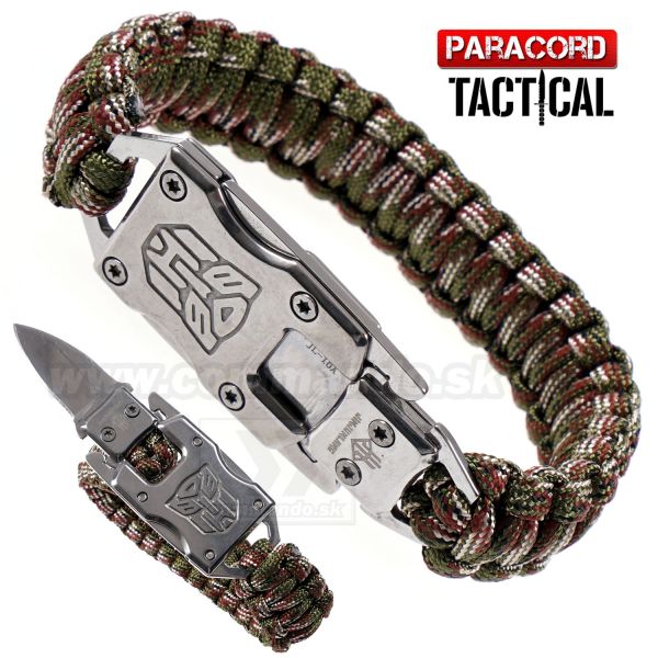 Survival Paracord Emergency multi náramok s nožom CAMO SILVER