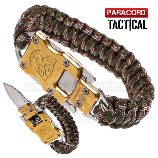 Survival Paracord Emergency multi náramok s nožom CAMO GOLD