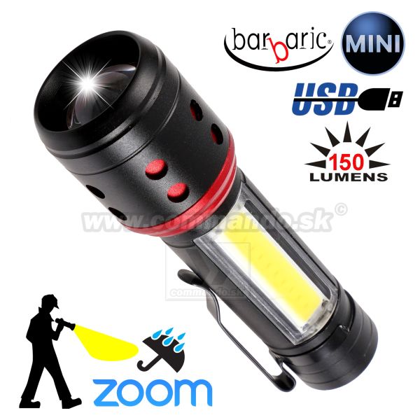 Mini svietidlo USB LED Zoom Barbaric® Flashlite 12829