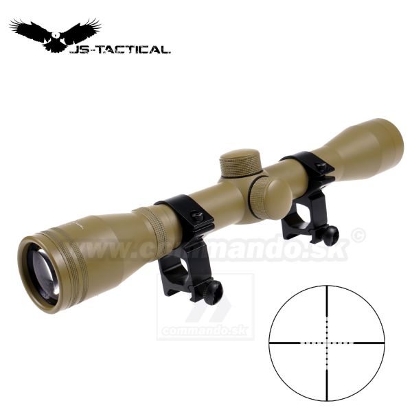 Puškohľad JS Tactical 4x32 Scope TAN Mil Dot + krúžky 21/22mm