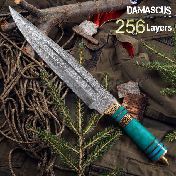 Damaškový veľký nôž s koženým puzdrom 32564 Damascus