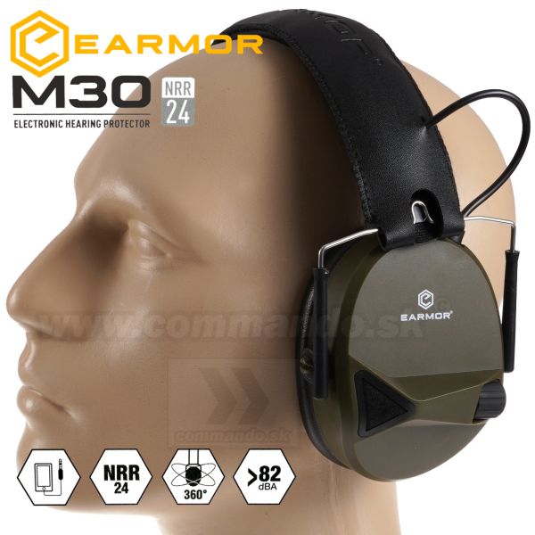 Earmor M30 OLIVE Zelené Elektronické chrániče sluchu OPSMEN