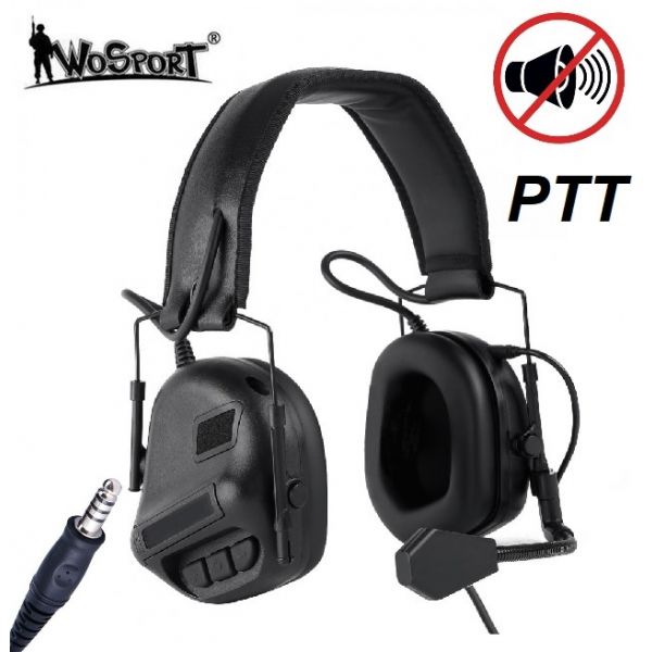 WoSport pasívne chrániče sluchu s mikrofónom pre vysielačku čierne COMMUNICATION HEADSET