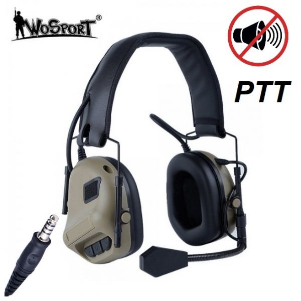 WoSport pasívne chrániče sluchu s mikrofónom pre vysielačku pieskové COMMUNICATION HEADSET