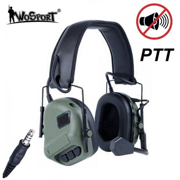 WoSport pasívne chrániče sluchu s mikrofónom pre vysielačku olivové COMMUNICATION HEADSET