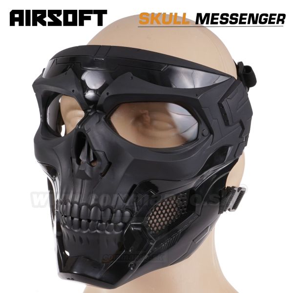 Airsoft maska SKULL MESSENGER Black Tactical + zapínanie pre FAST helmu