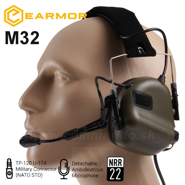 Earmor M32 OG Elektronické chrániče sluchu OPSMEN Olivové