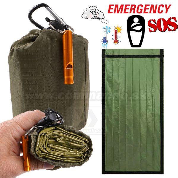 Núdzový termo spacák a prikrývka OLIVE Emergency SOS Sleeping Bag
