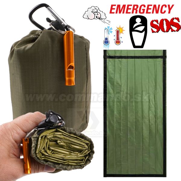 Núdzový termo spacák a prikrývka OLIVE Emergency SOS Sleeping Bag