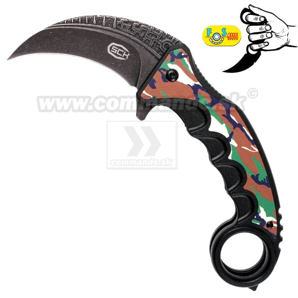 Karambit SCK Camo Spring Assisted nôž s clipom CW-H36