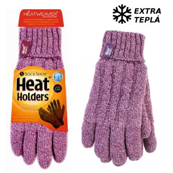 Dámske Heat Holders termo rukavice CABLE ružové