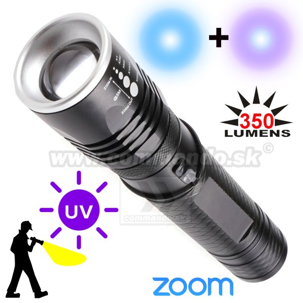 UV LED CREE XR-E Q5 3W svietidlo Zoom Flashlite