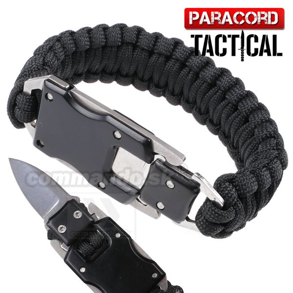 Survival Paracord Emergency multi náramok s nožom čierny