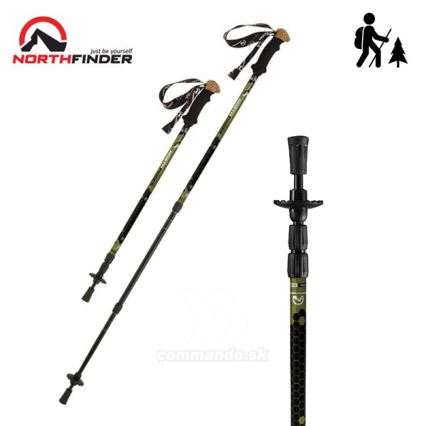 3-dielne turistické palice NORTHFINDER univerzálne ALL TERRAIN macawgreen