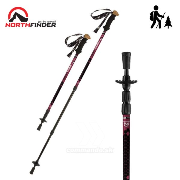 3-dielne turistické palice NORTHFINDER univerzálne ALL TERRAIN cherry