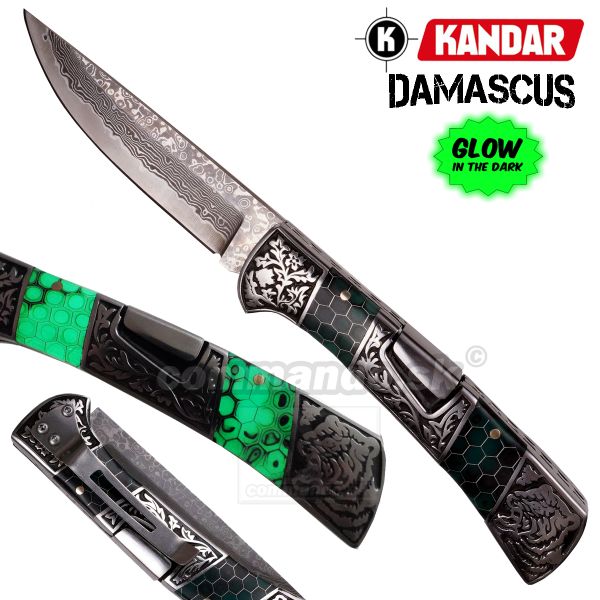 Damaškový nôž Damascus knife Green Mesh HoneyComb Kandar N615