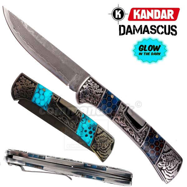 Damaškový nôž Damascus knife Blue Mesh HoneyComb Kandar N614