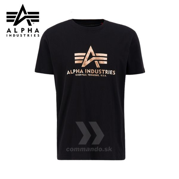 Alpha Industries Tričko Basic Foil Print black/gold