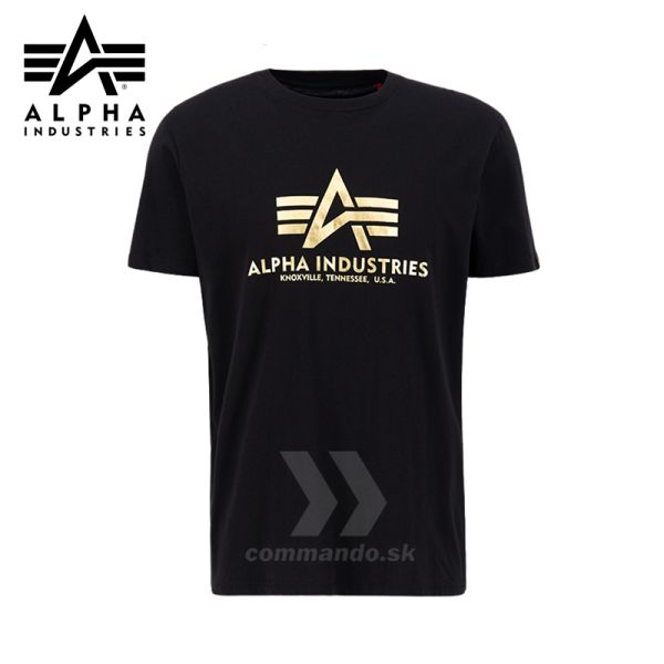 Alpha Industries Tričko Basic Foil Print black/yellow gold